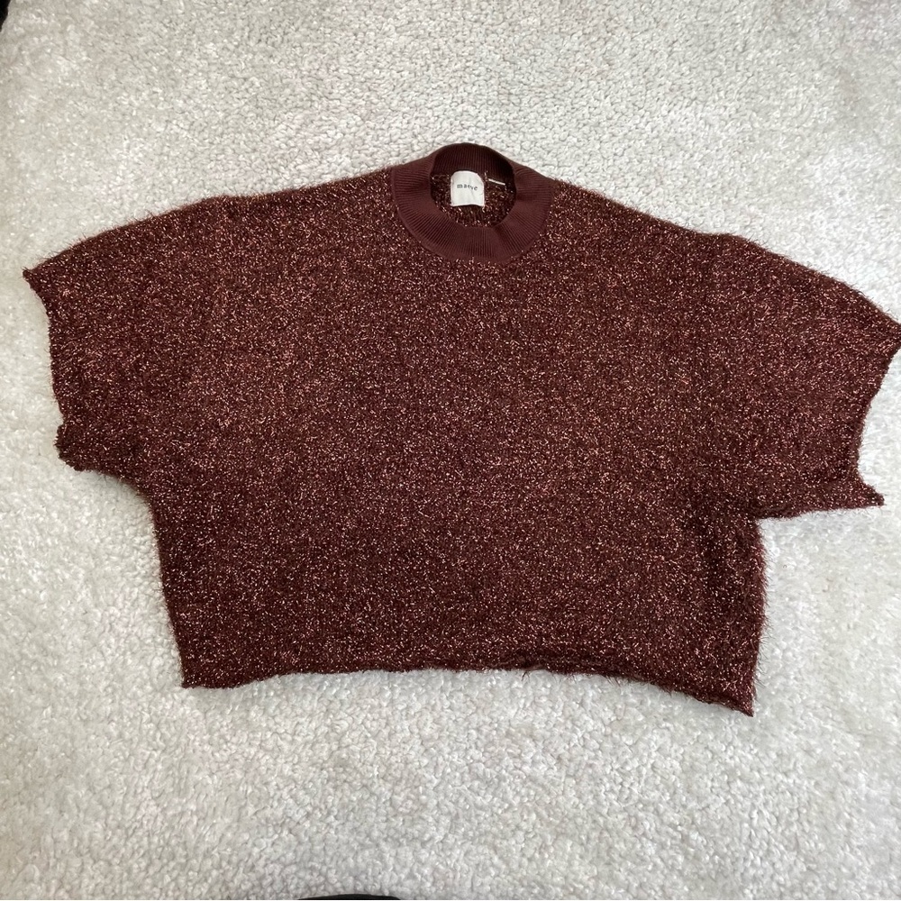 ANTHROPOLOGIE Maeve The Violetta Tinsel Sweater Crop Holiday Party Small ALTERED